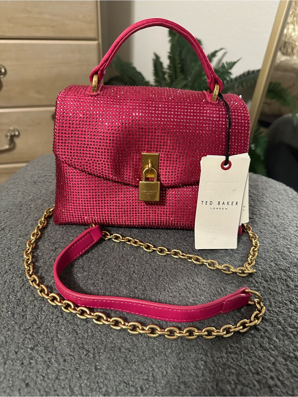 Ted Baker Pink Rhinestone Top-Handle & Crossbody Bag NWT with Duster Bag